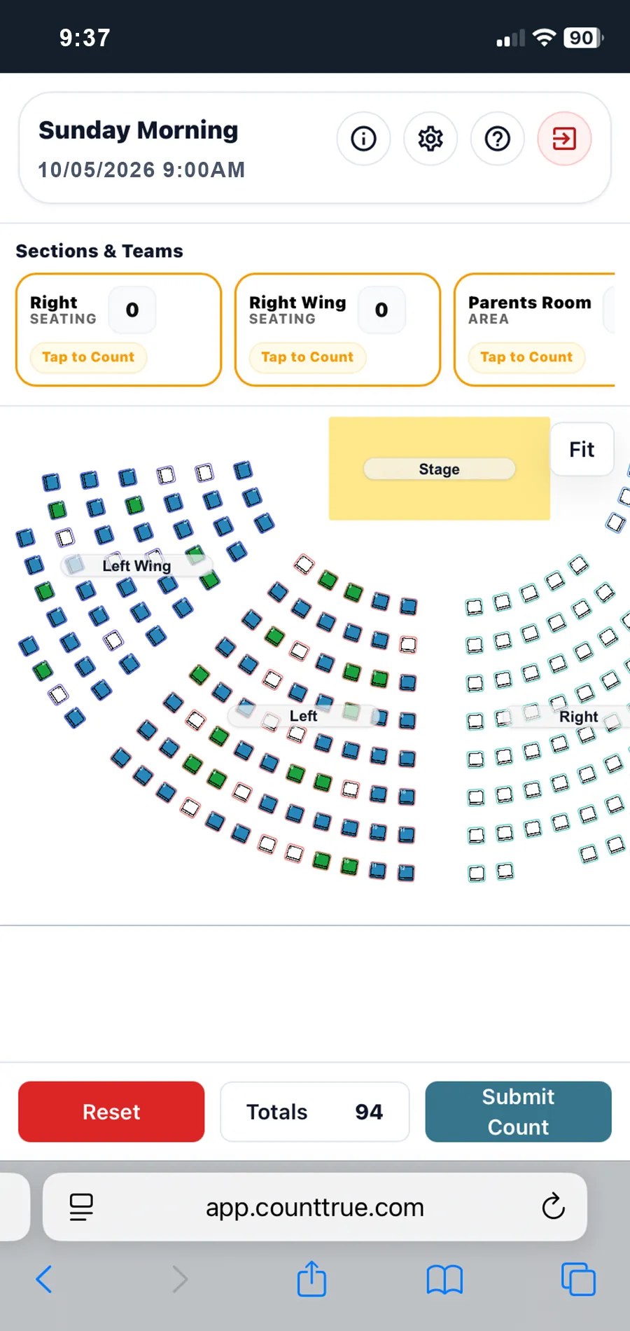 Seating layout counting mode on mobile